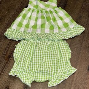 Baby girl 9 month outfit, green and white